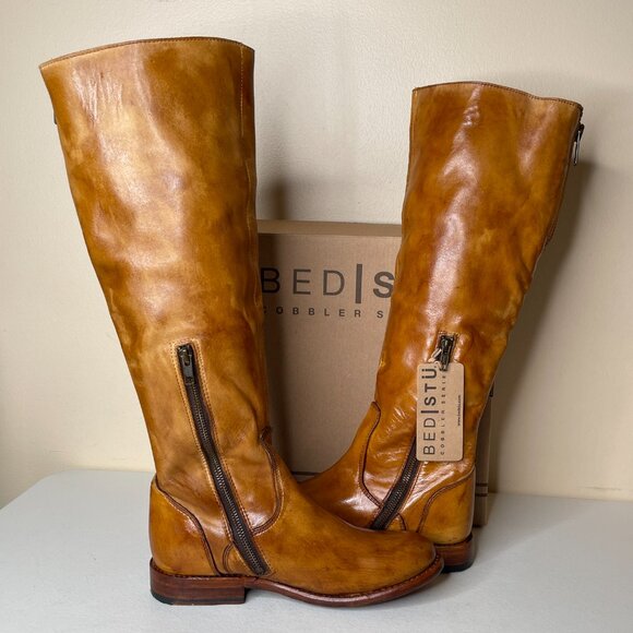 BED STU Tess Distressed Tan Leather Tall Riding Boots BedStu Size 8.5 - Picture 3 of 16